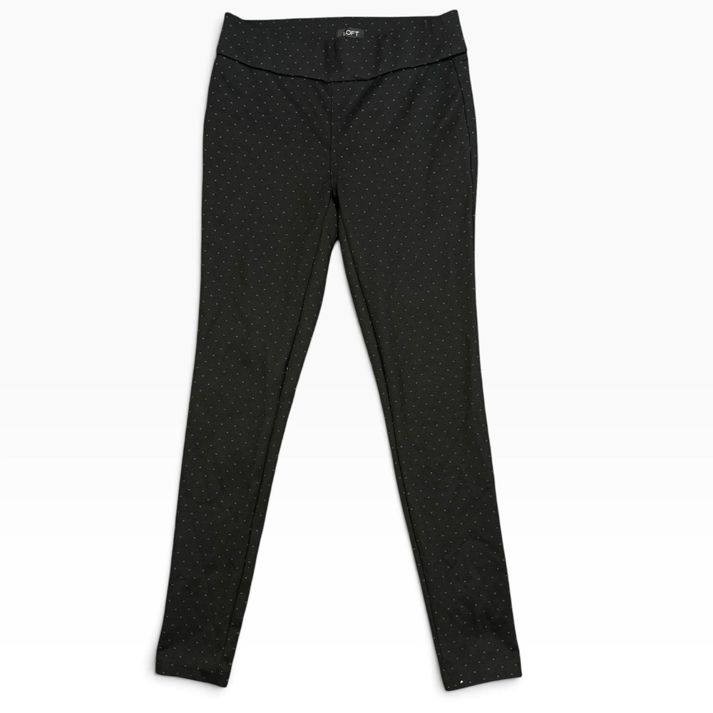 LOFT Ponte Pants Womens S Black Micro Dot Pull On Skinny Ankle Work Stretch NWOT